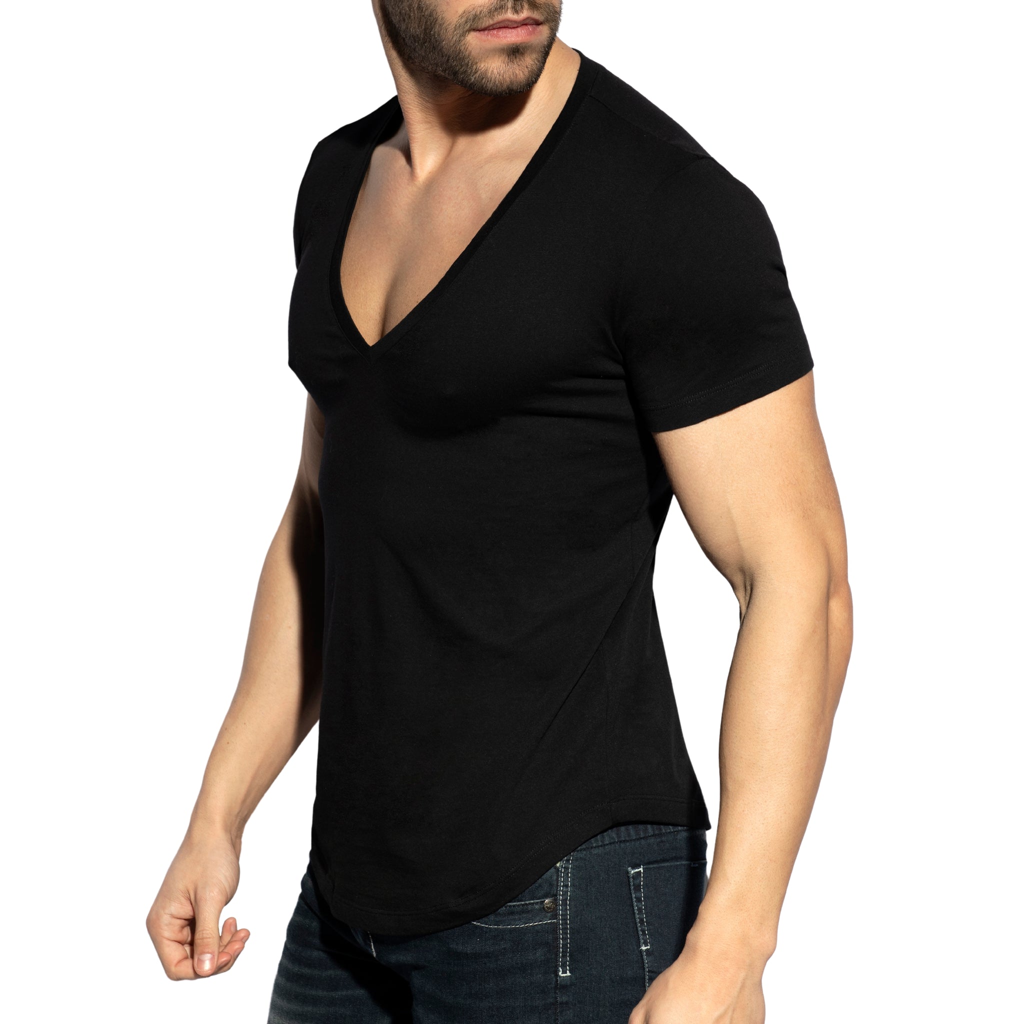 ES Collection Deep V-Neck T-Shirt Black TS333