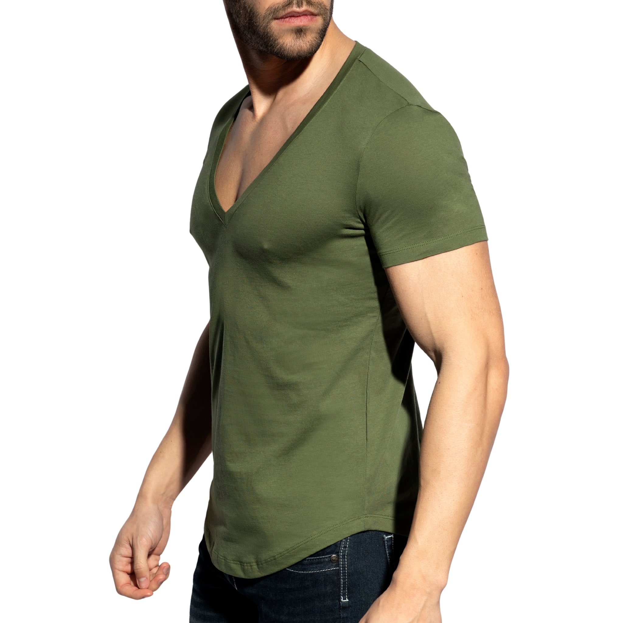 ES Collection Deep V-Neck T-Shirt Khaki TS333