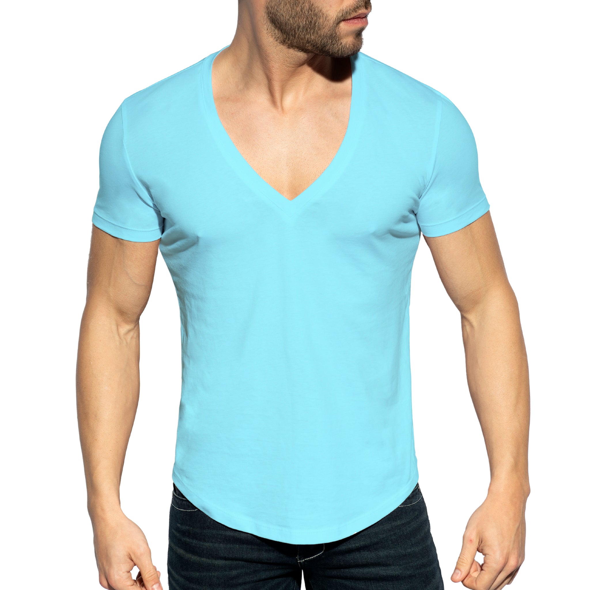 ES Collection Deep V-Neck T-Shirt Sky Blue TS333