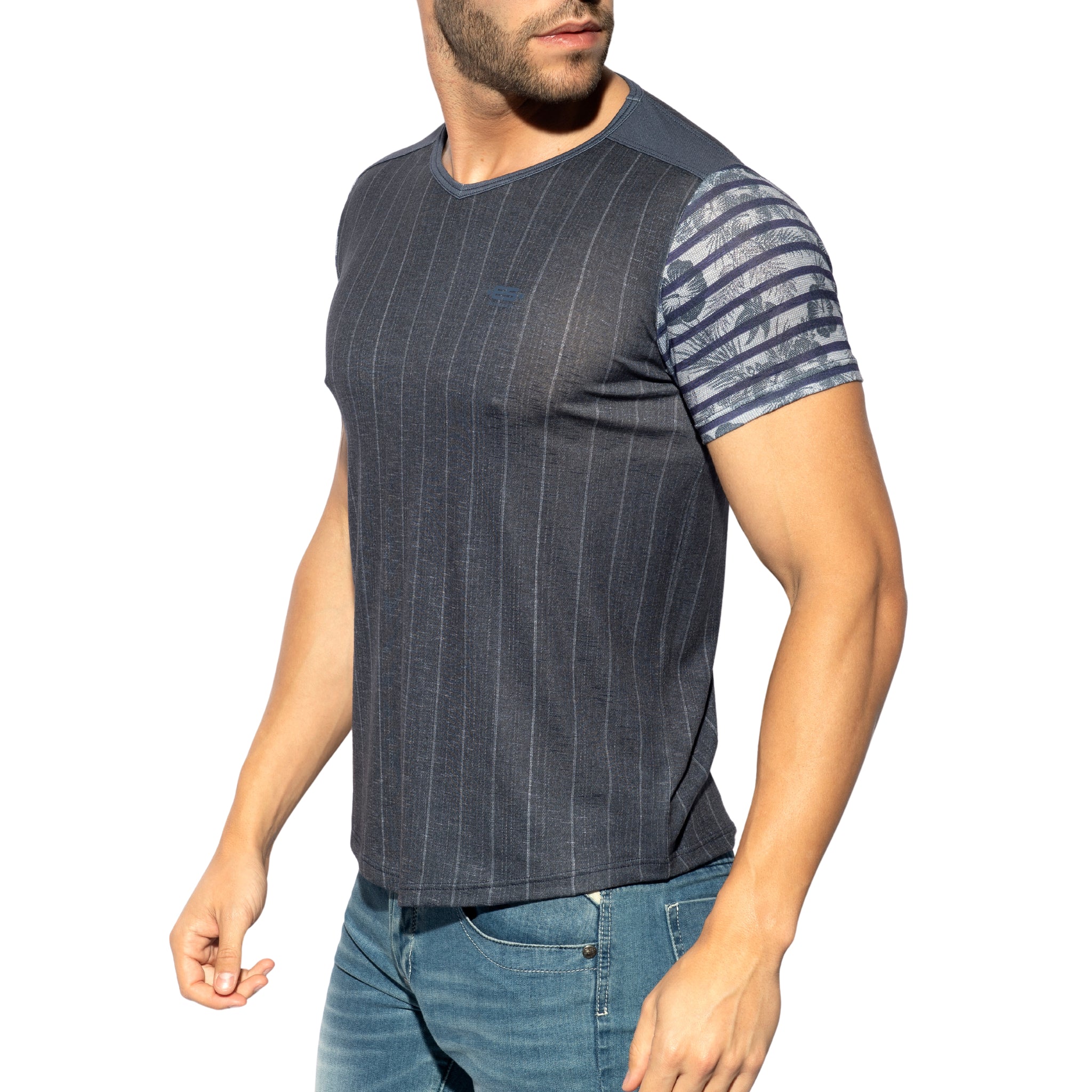 ES Collection Flowery Striped T-Shirt Navy TS281