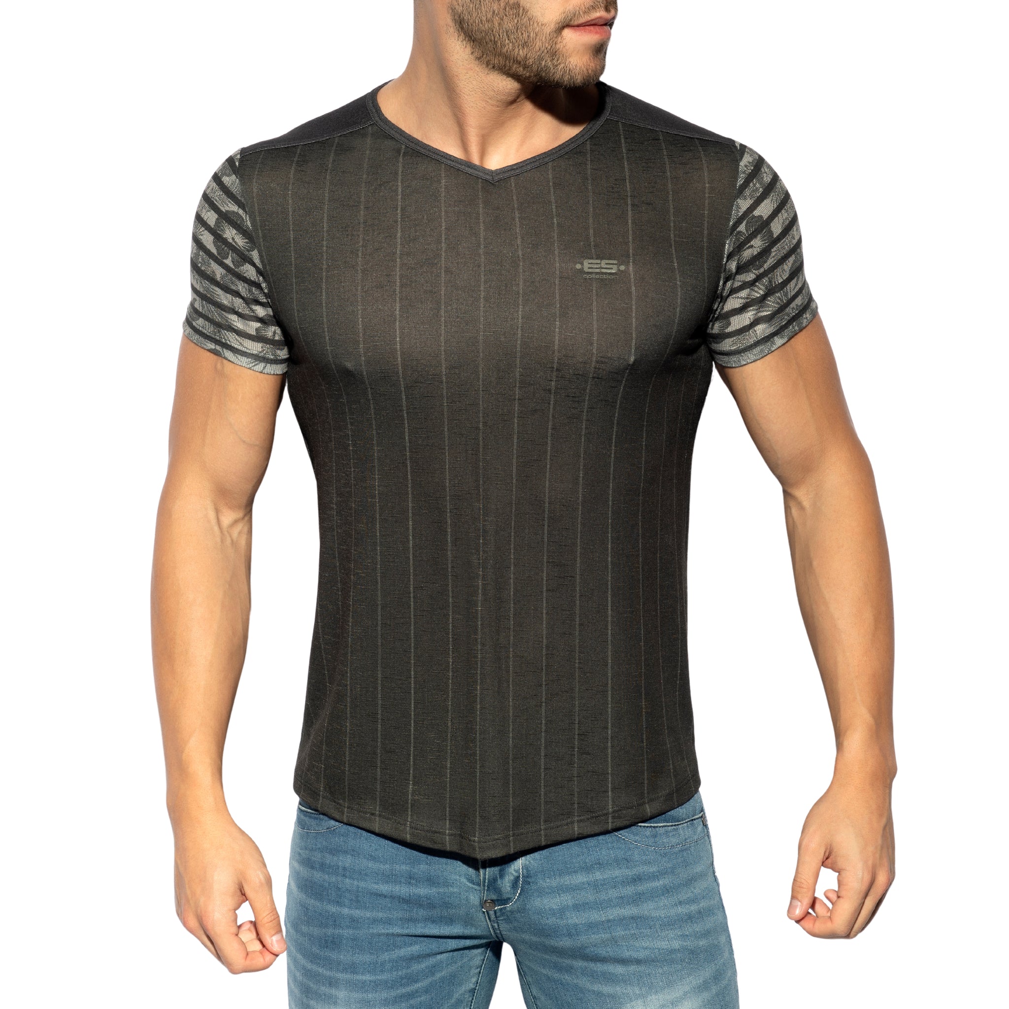ES Collection Flowery Striped T-Shirt Black TS281