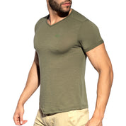 ES Collection V-Neck Flame T-Shirt Khaki TS283