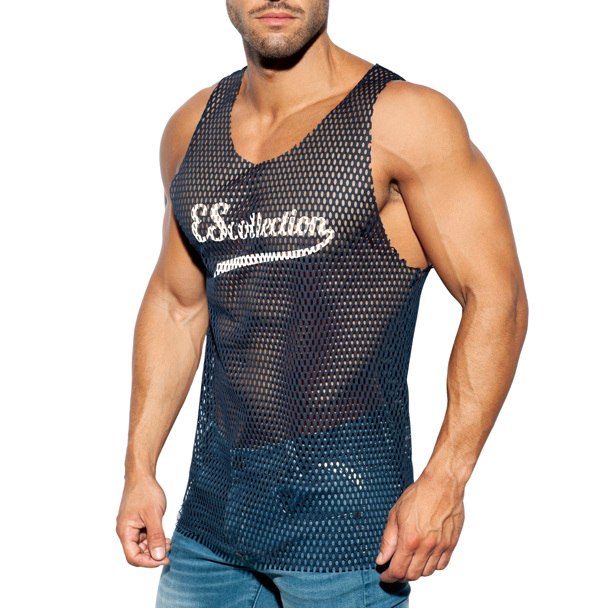 ES Collection Open Mesh Tank Top Navy TS255