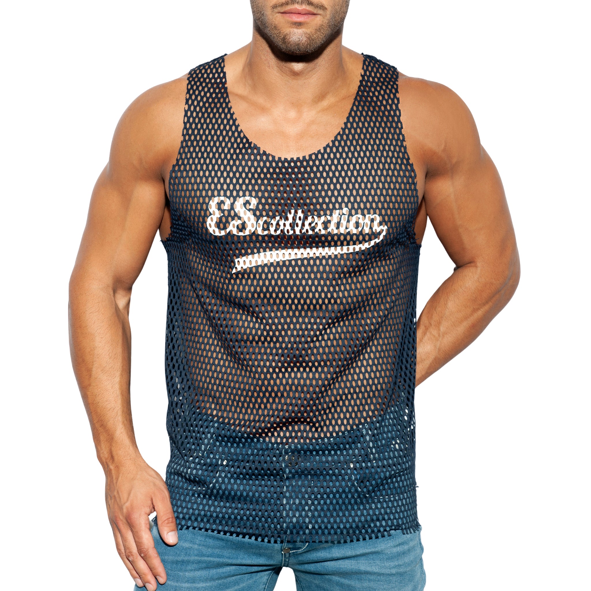 ES Collection Open Mesh Tank Top Navy TS255