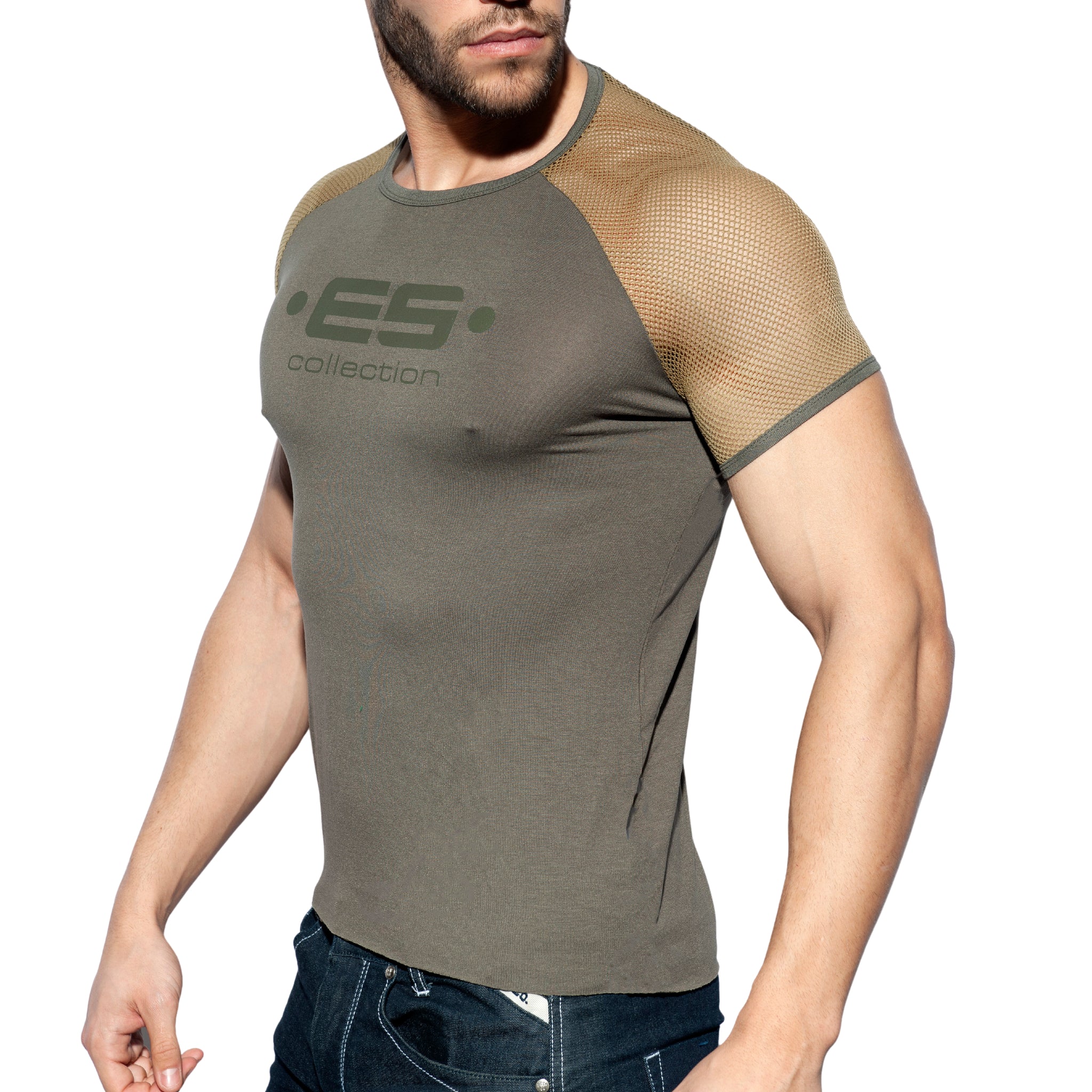 ES Collection Ranglan Mesh T-Shirt Khaki TS264