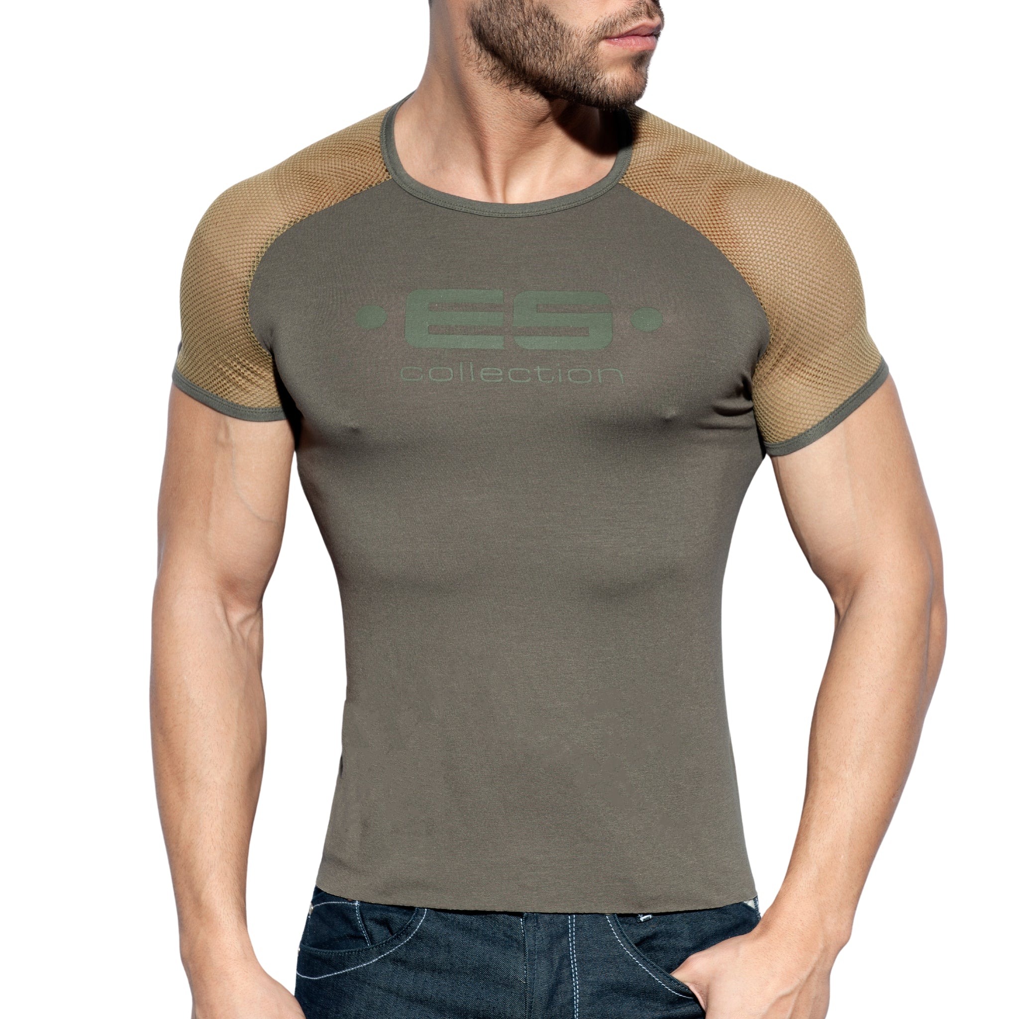 ES Collection Ranglan Mesh T-Shirt Khaki TS264