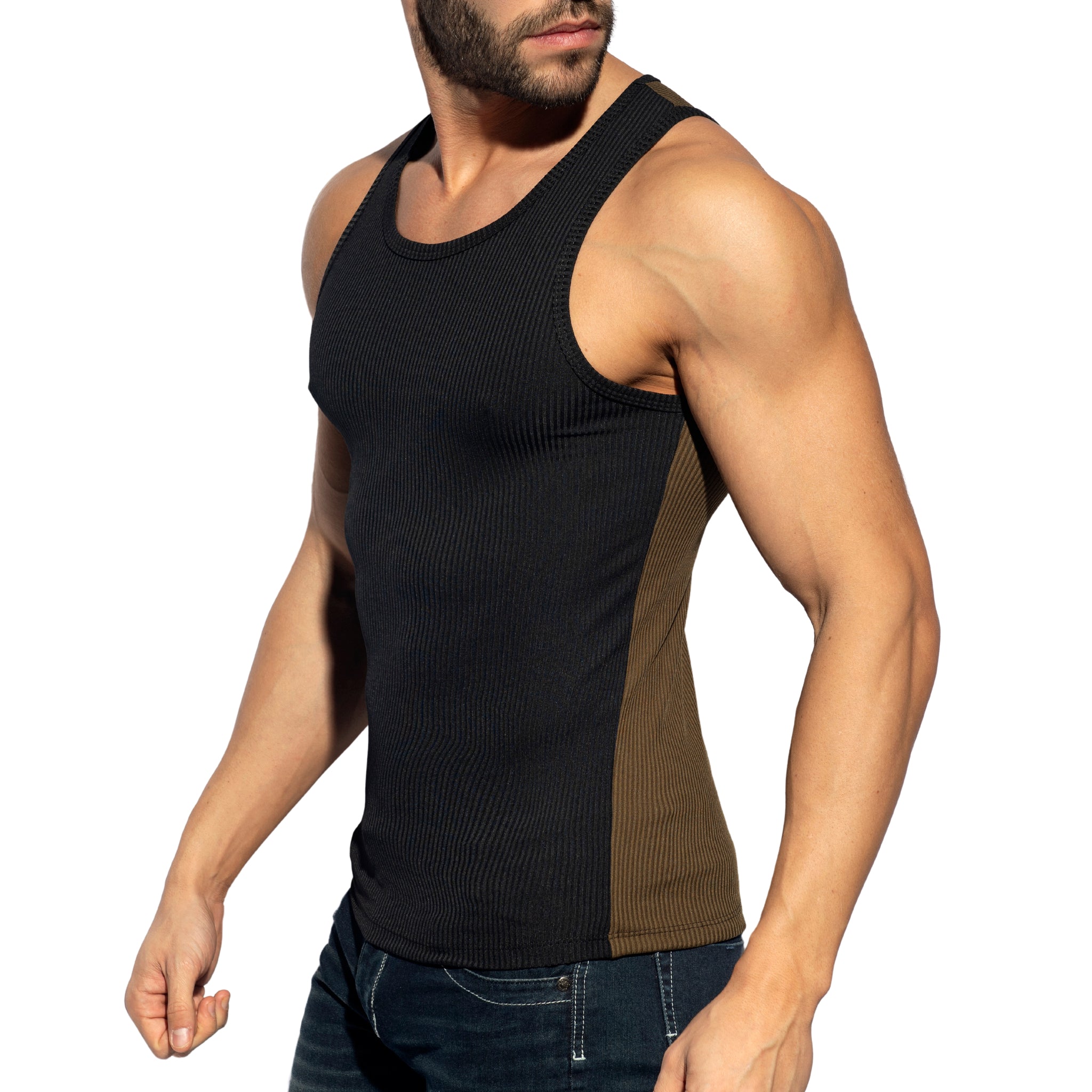 ES Collection Recycled Rib Bicolor Tank Top Black TS323