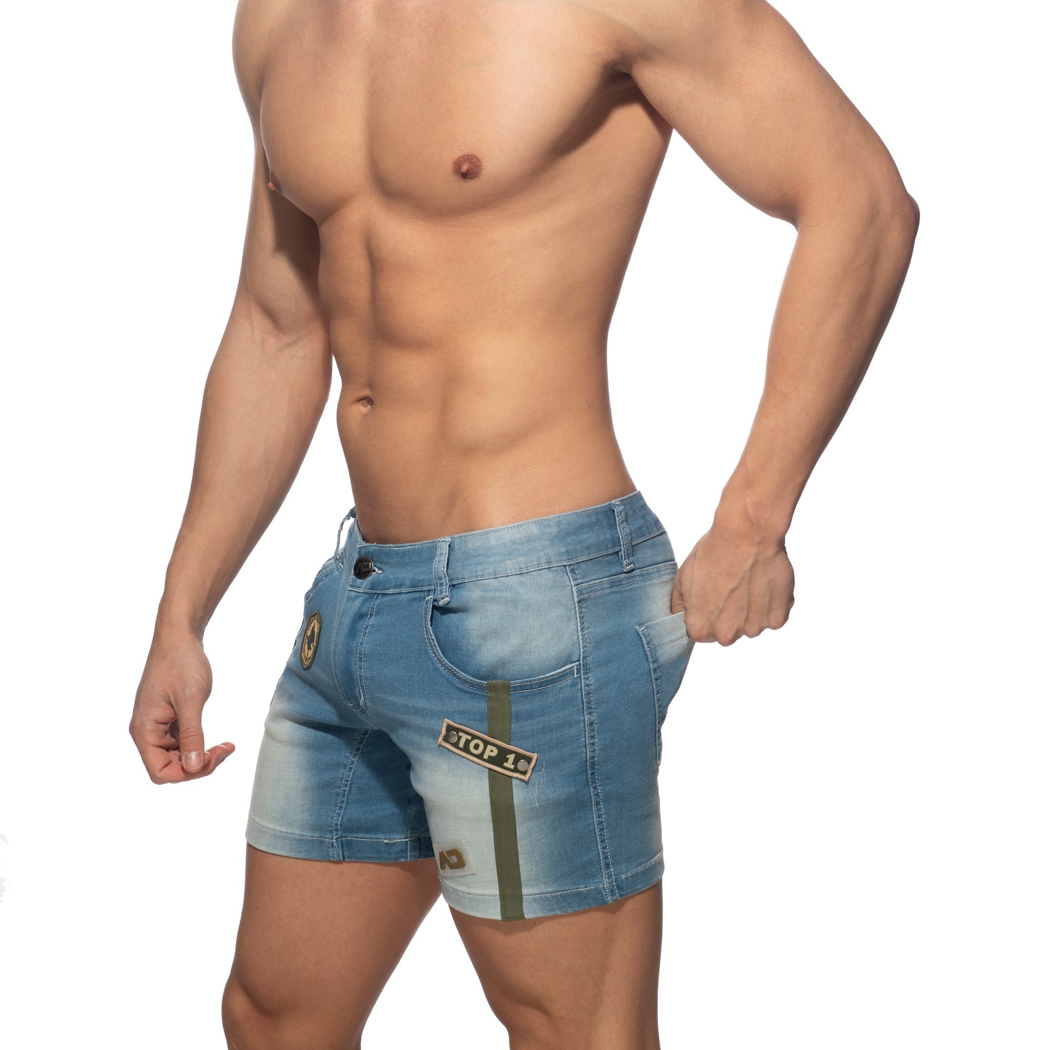 Addicted Short Jeans with Patches Blue Jeans AD1097