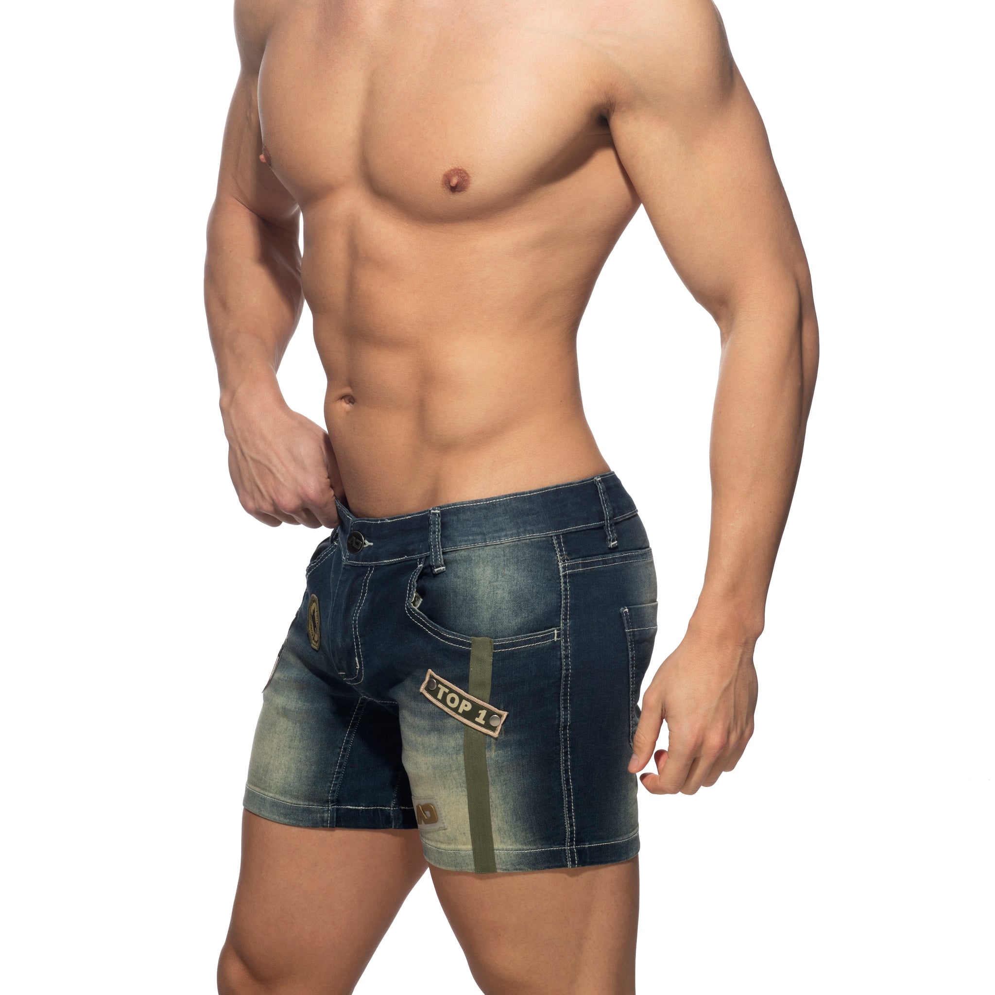 Addicted Short Jeans with Patches Dark Jeans AD1097