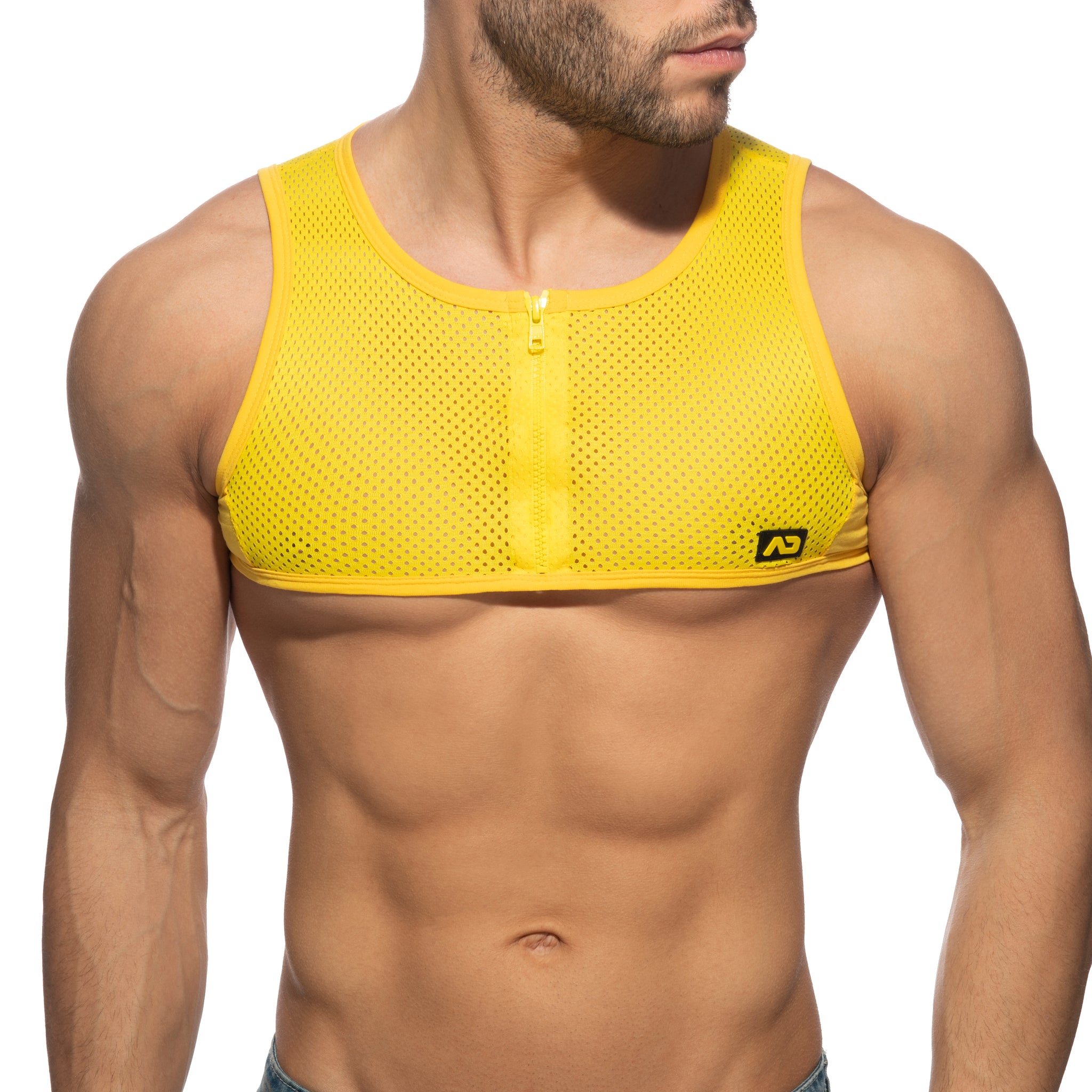 Addicted Mesh-Zip Crop Top Yellow AD998