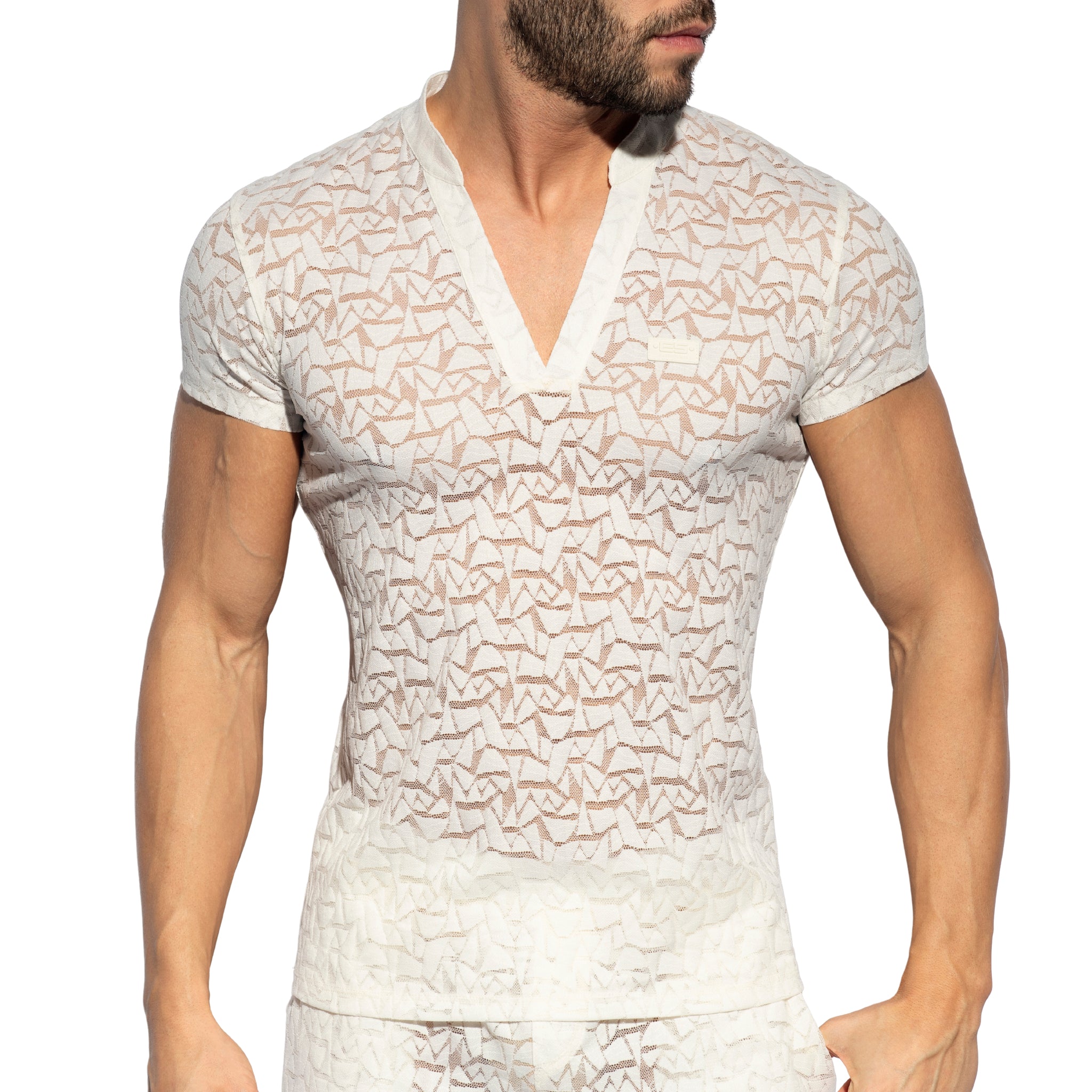 ES Collection Spider V-Neck Polo-Shirt Ivory TS320