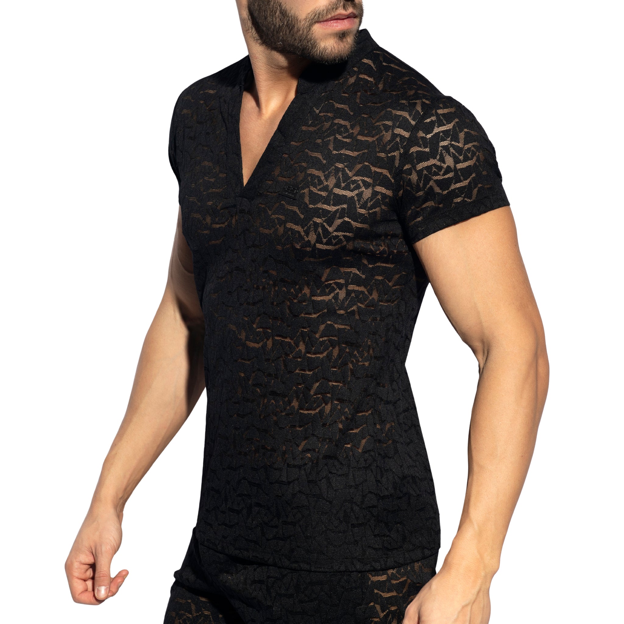 ES Collection Spider V-Neck Polo-Shirt Black TS320