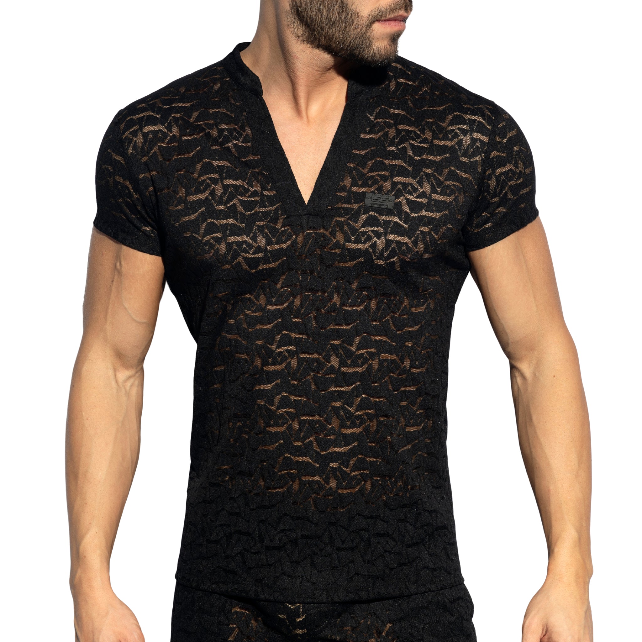 ES Collection Spider V-Neck Polo-Shirt Black TS320