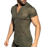 ES Collection Spider V-Neck Polo-Shirt Khaki TS320