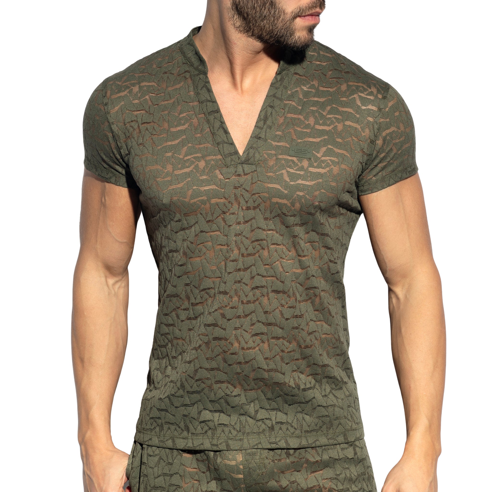 ES Collection Spider V-Neck Polo-Shirt Khaki TS320