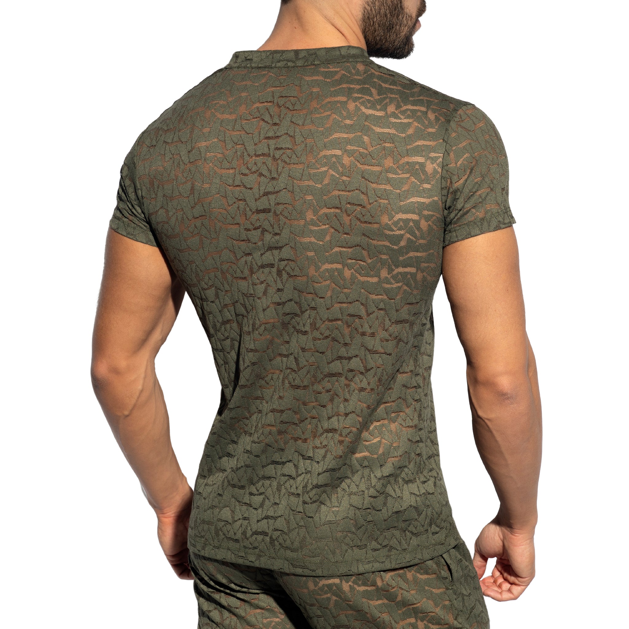ES Collection Spider V-Neck Polo-Shirt Khaki TS320