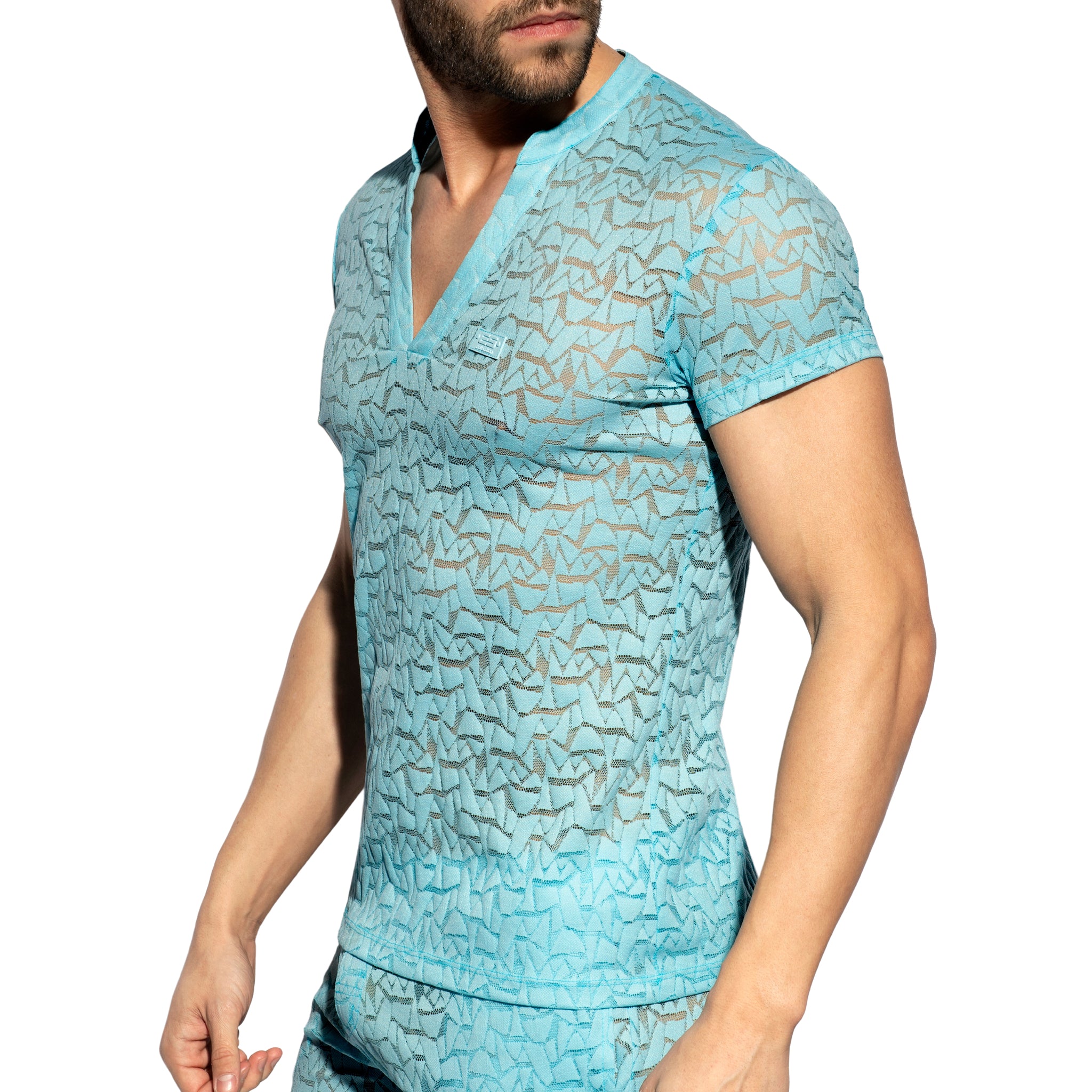 ES Collection Spider V-Neck Polo-Shirt Sky Blue TS320