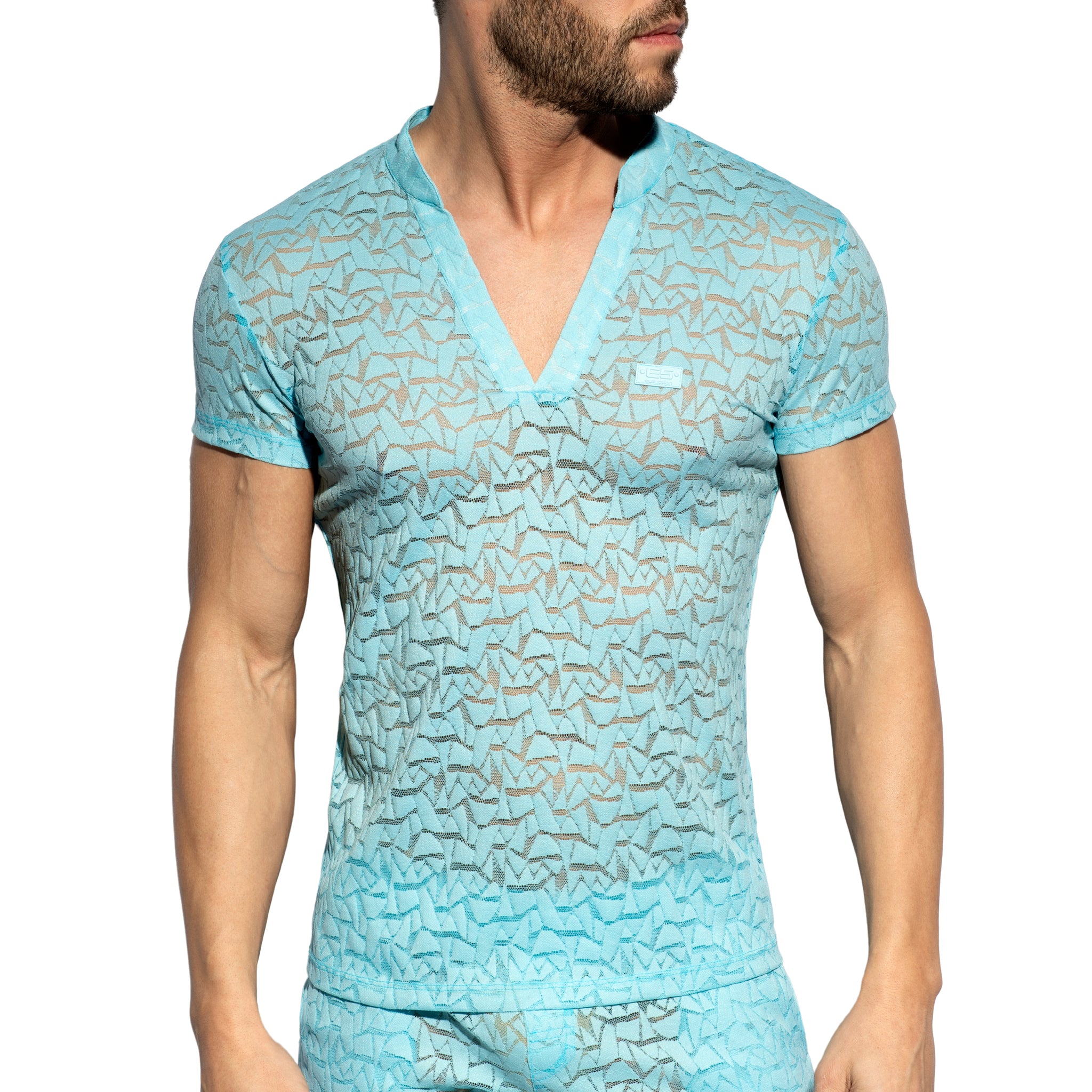 ES Collection Spider V-Neck Polo-Shirt Sky Blue TS320