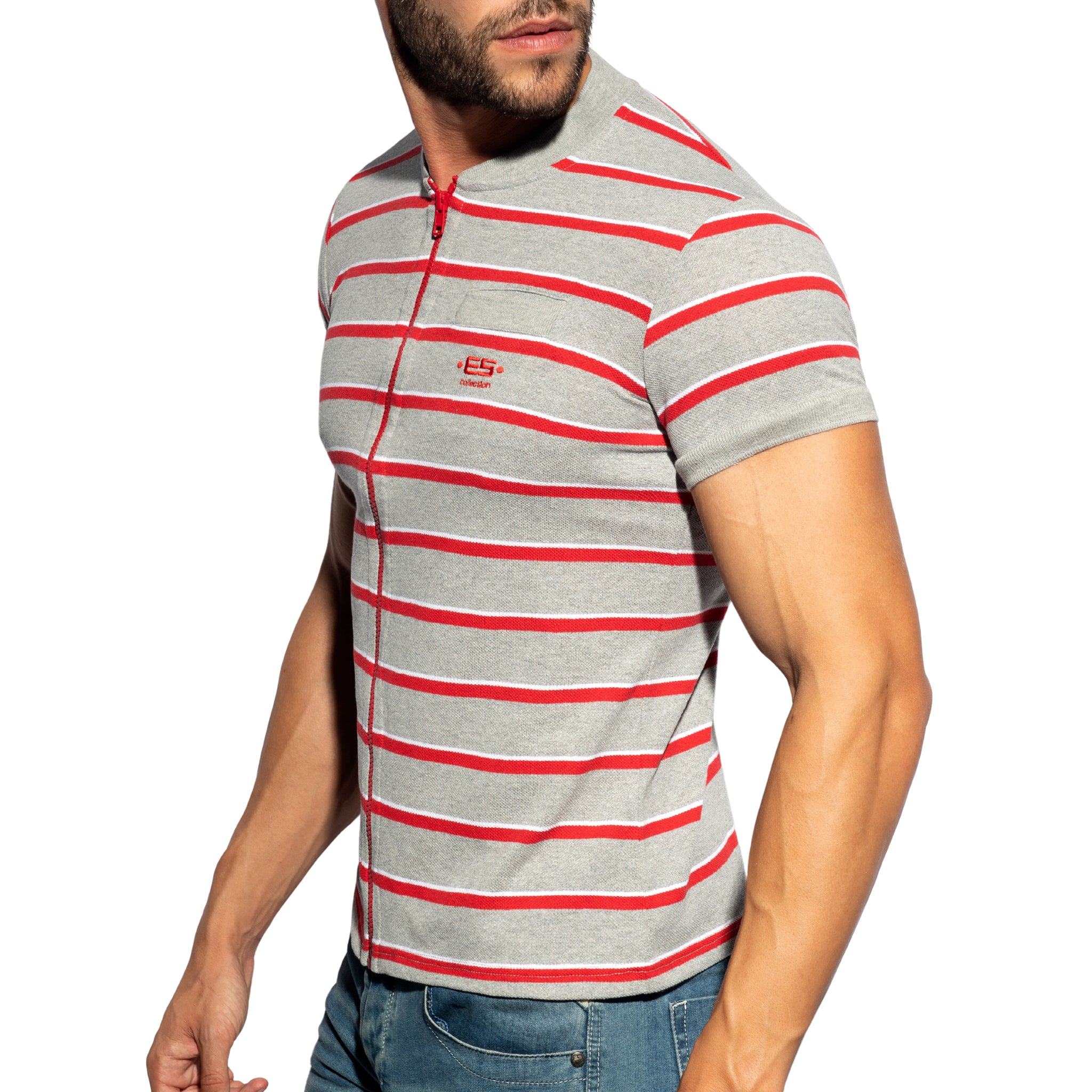 ES Collection Stripes Polo Shirt Heather Grey POLO34