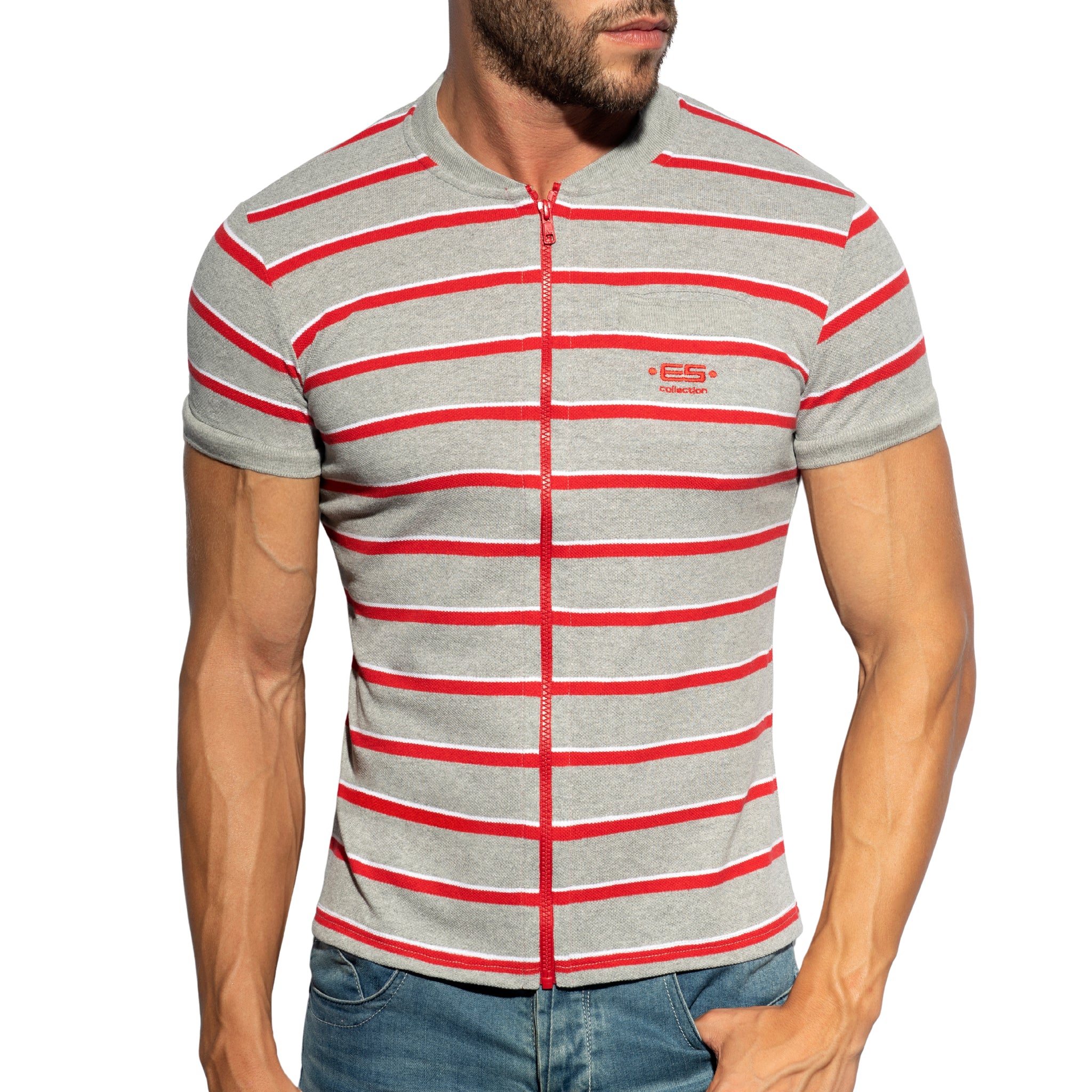 ES Collection Stripes Polo Shirt Heather Grey POLO34