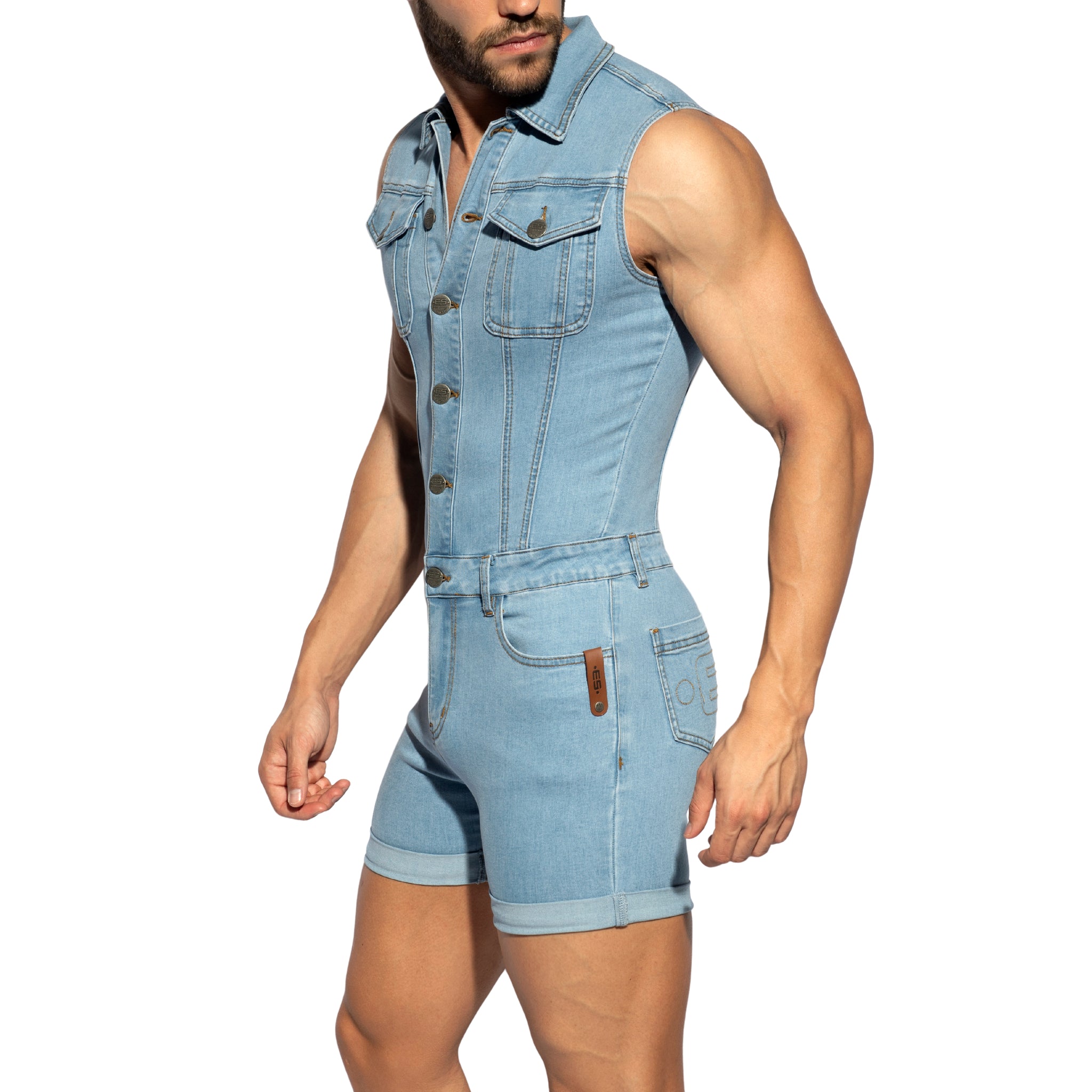 ES Collection Urban Denim Jumpsuit Shorts Blue Jeans ESJ069