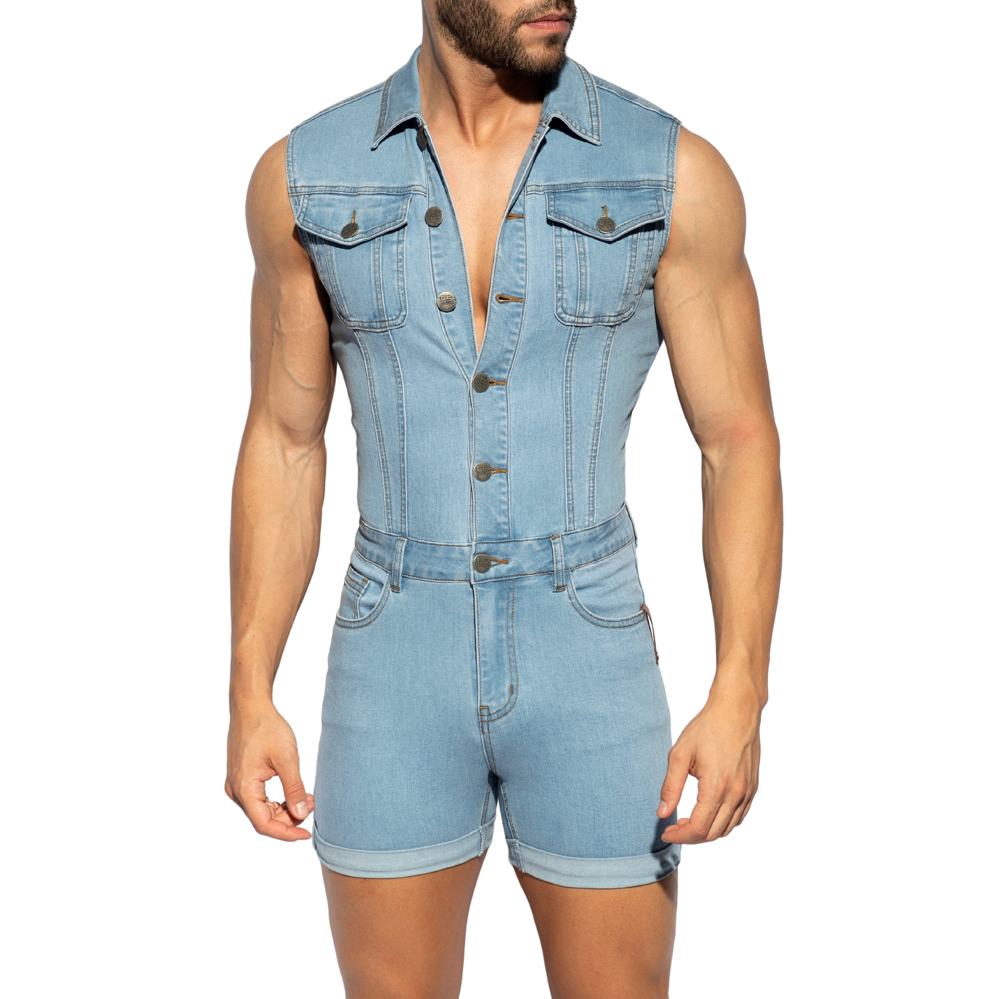 ES Collection Urban Denim Jumpsuit Shorts Blue Jeans ESJ069