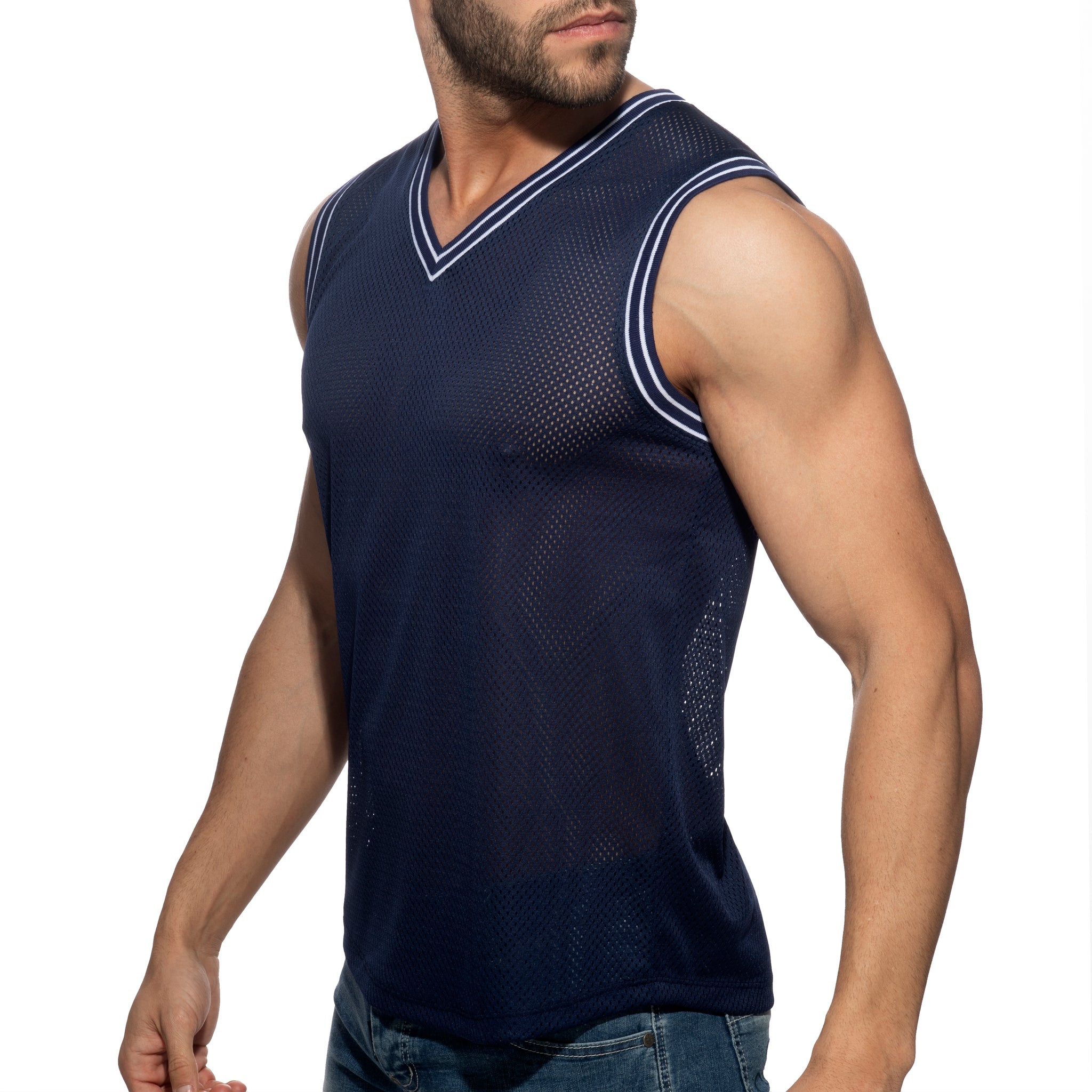 Addicted Slam V-Neck Sleeveless T-Shirt Navy AD1281