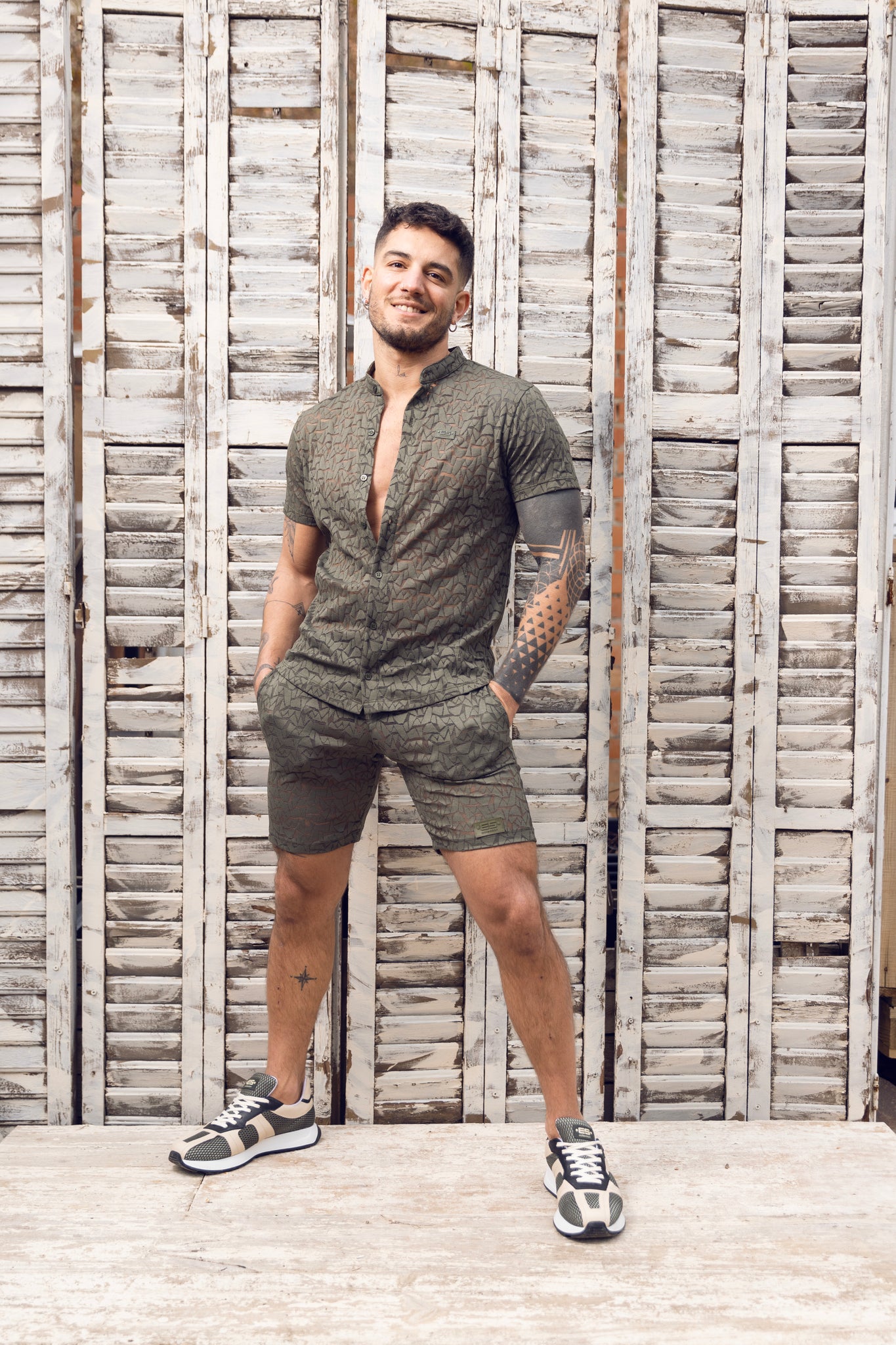 ES Collection Spider Short Sleeves Shirt Khaki SHT026