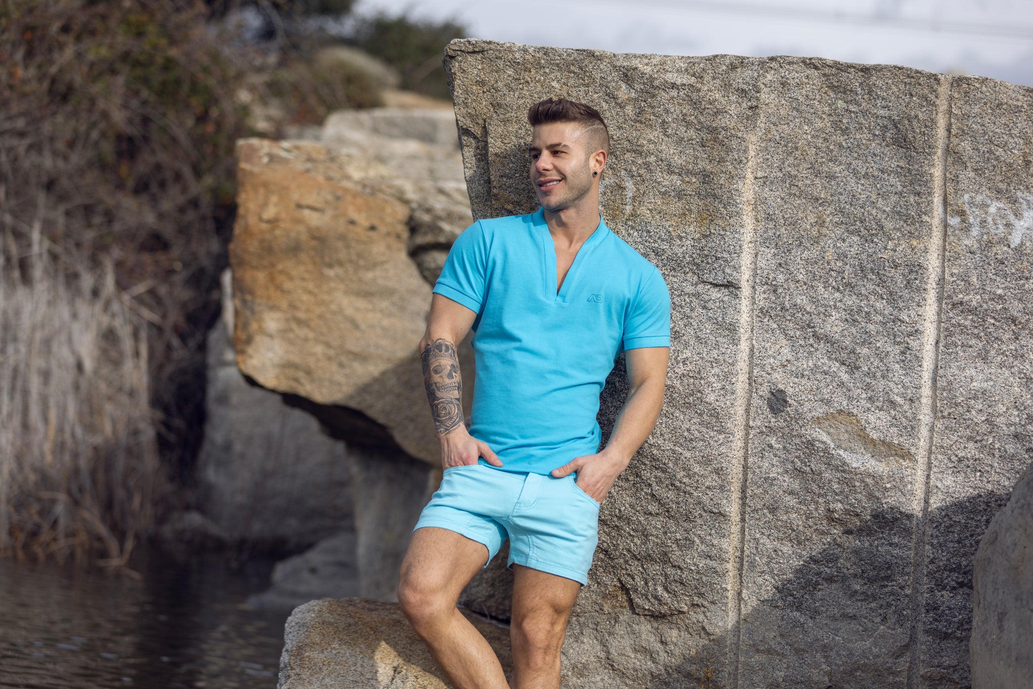 Addicted AD V-Neck Polo Shirt Turquoise AD1258