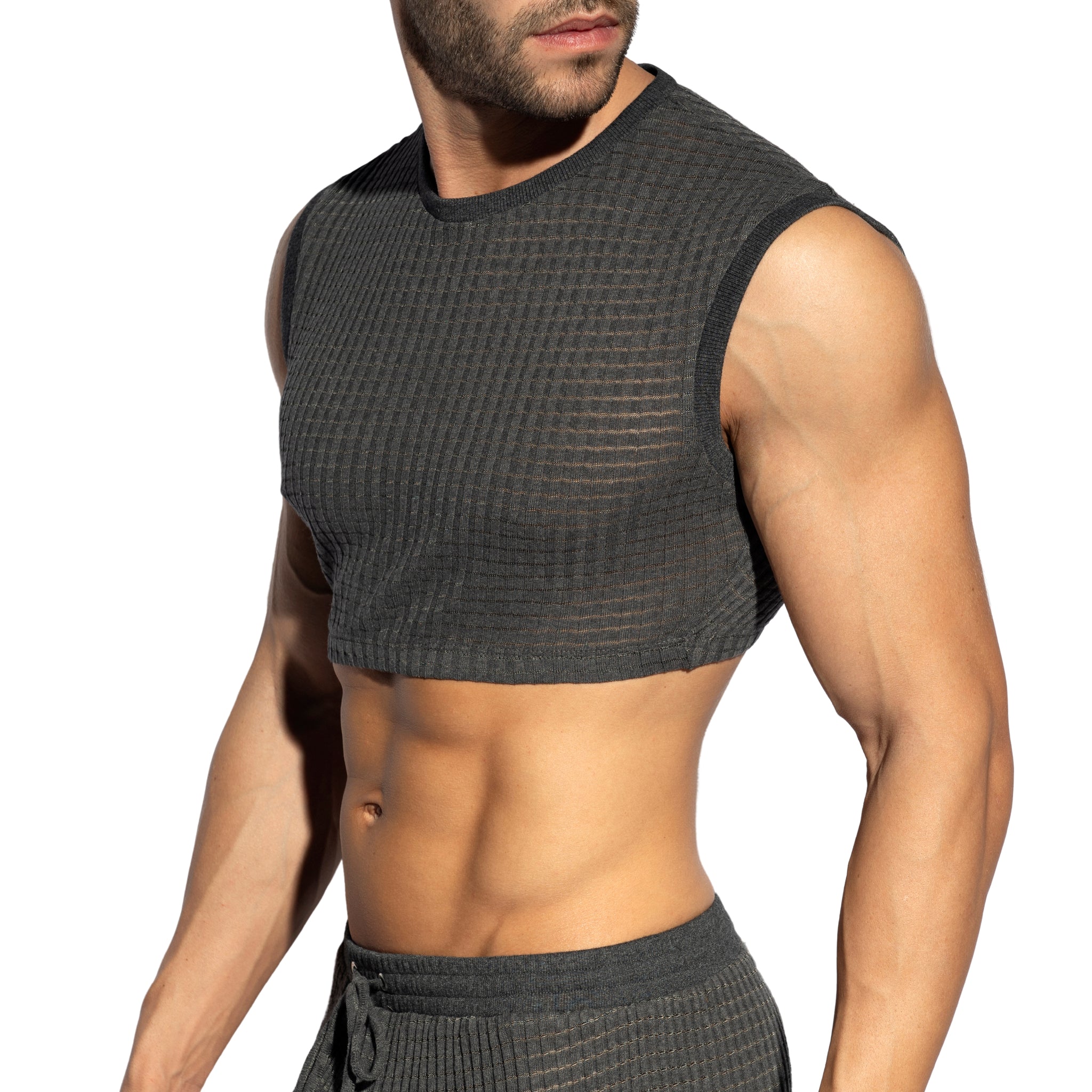 ES Collection Checkmate Midriff Crop Top Charcoal TS342