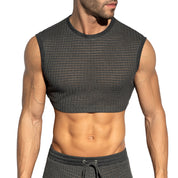 ES Collection Checkmate Midriff Crop Top Charcoal TS342