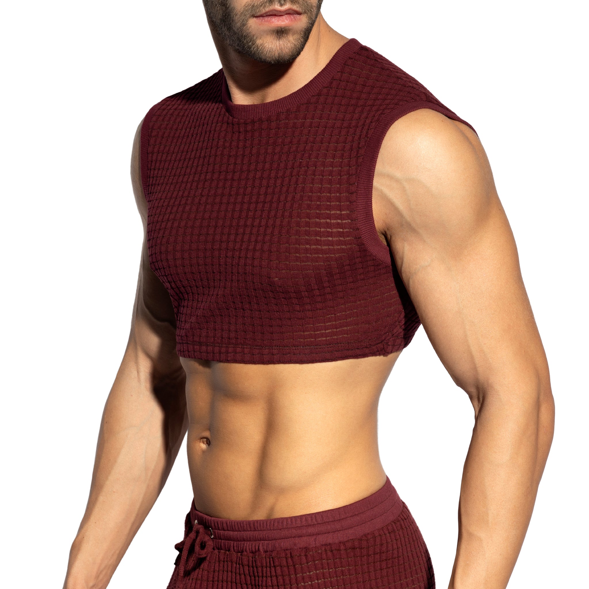 ES Collection Checkmate Midriff Crop Top Garnet TS342