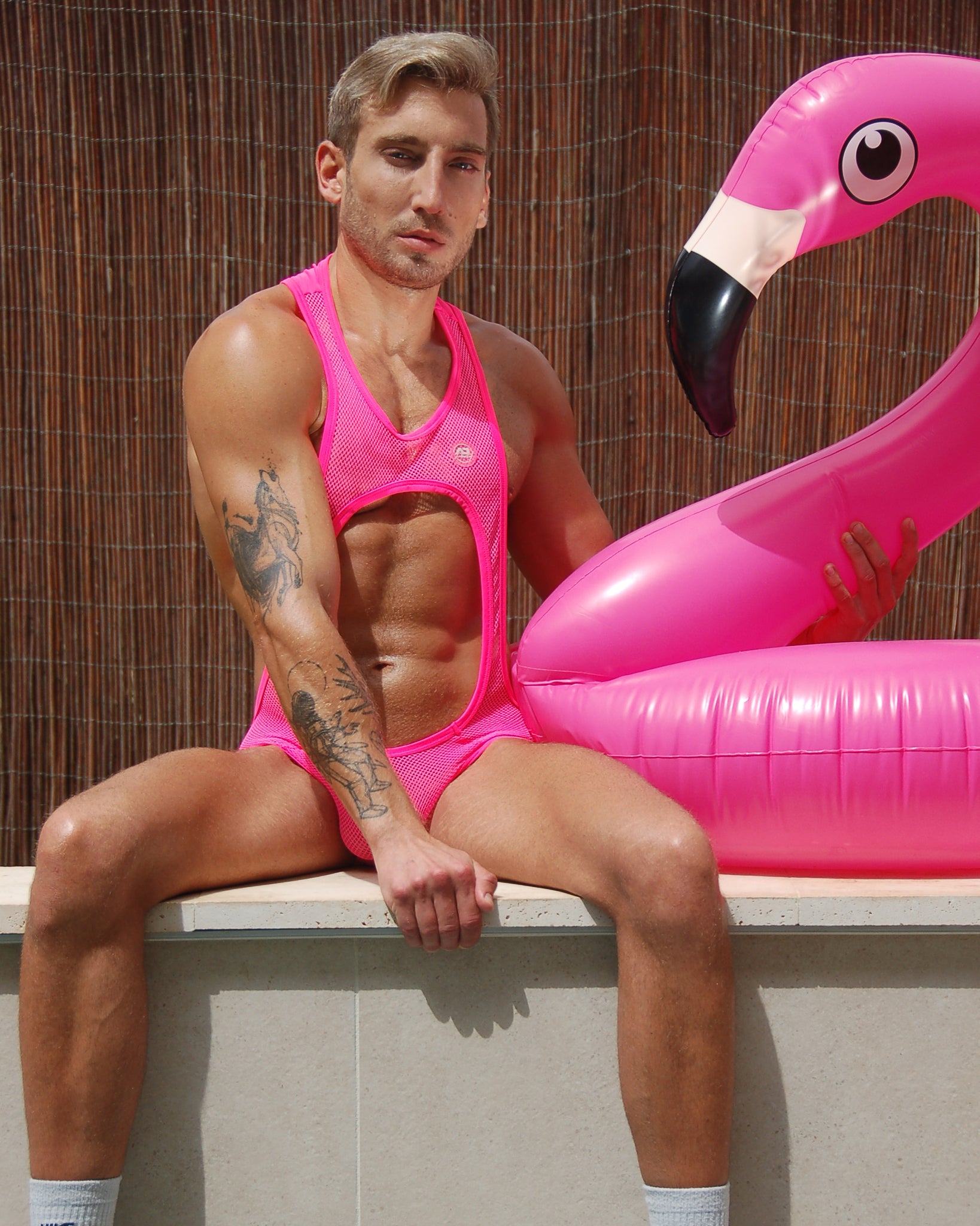 Addicted Sexy Mesh Singlet Neon Pink ADP03