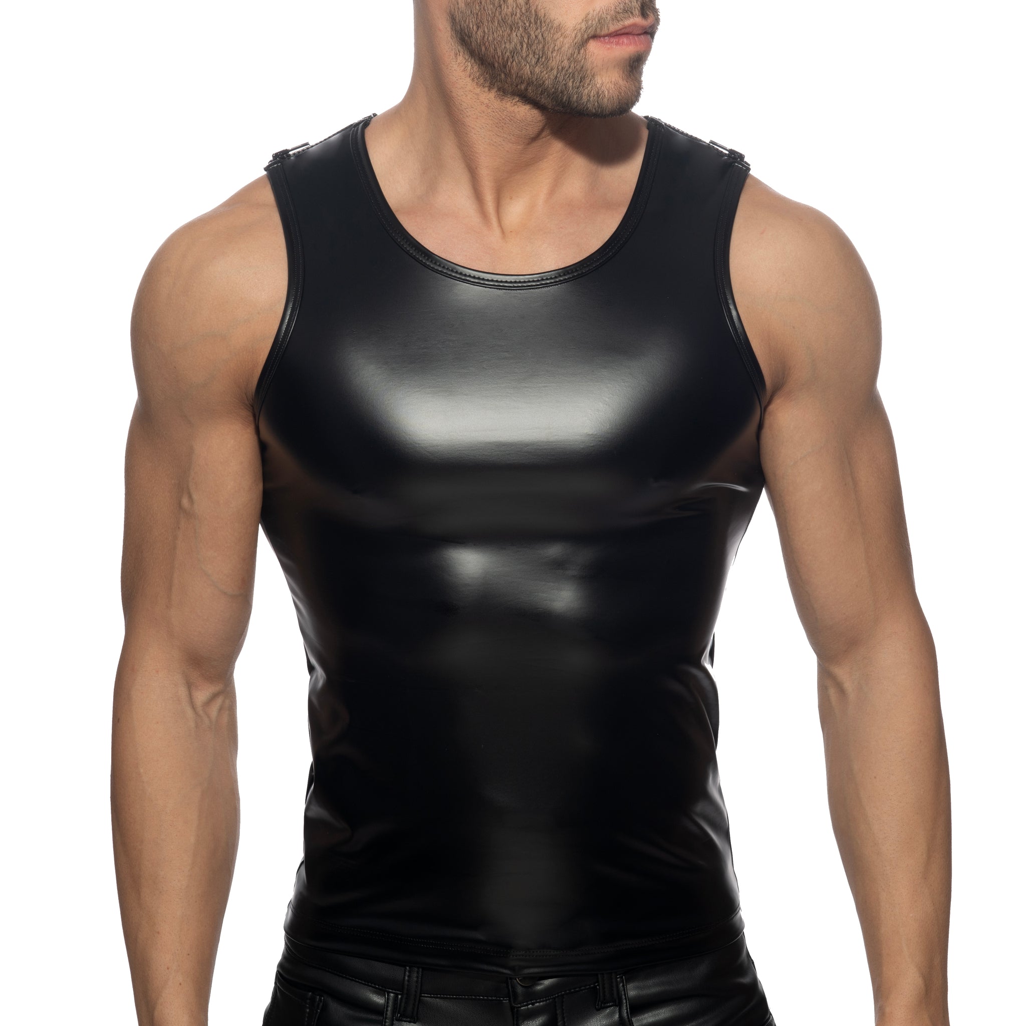 AD Fetish Rub Shoulder Zip Tank Top Black ADF215