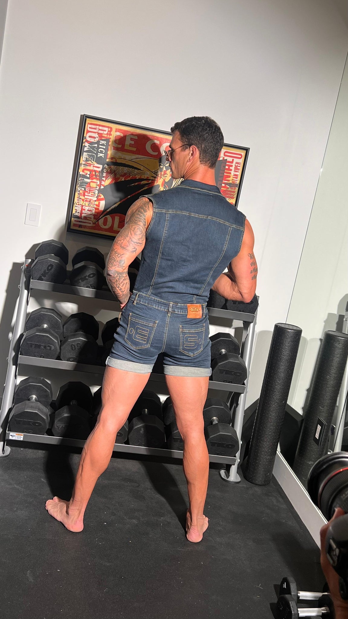 ES Collection Urban Denim Jumpsuit Shorts Dark Jeans ESJ069