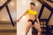 Addicted Mesh-Zip Crop Top Yellow AD998
