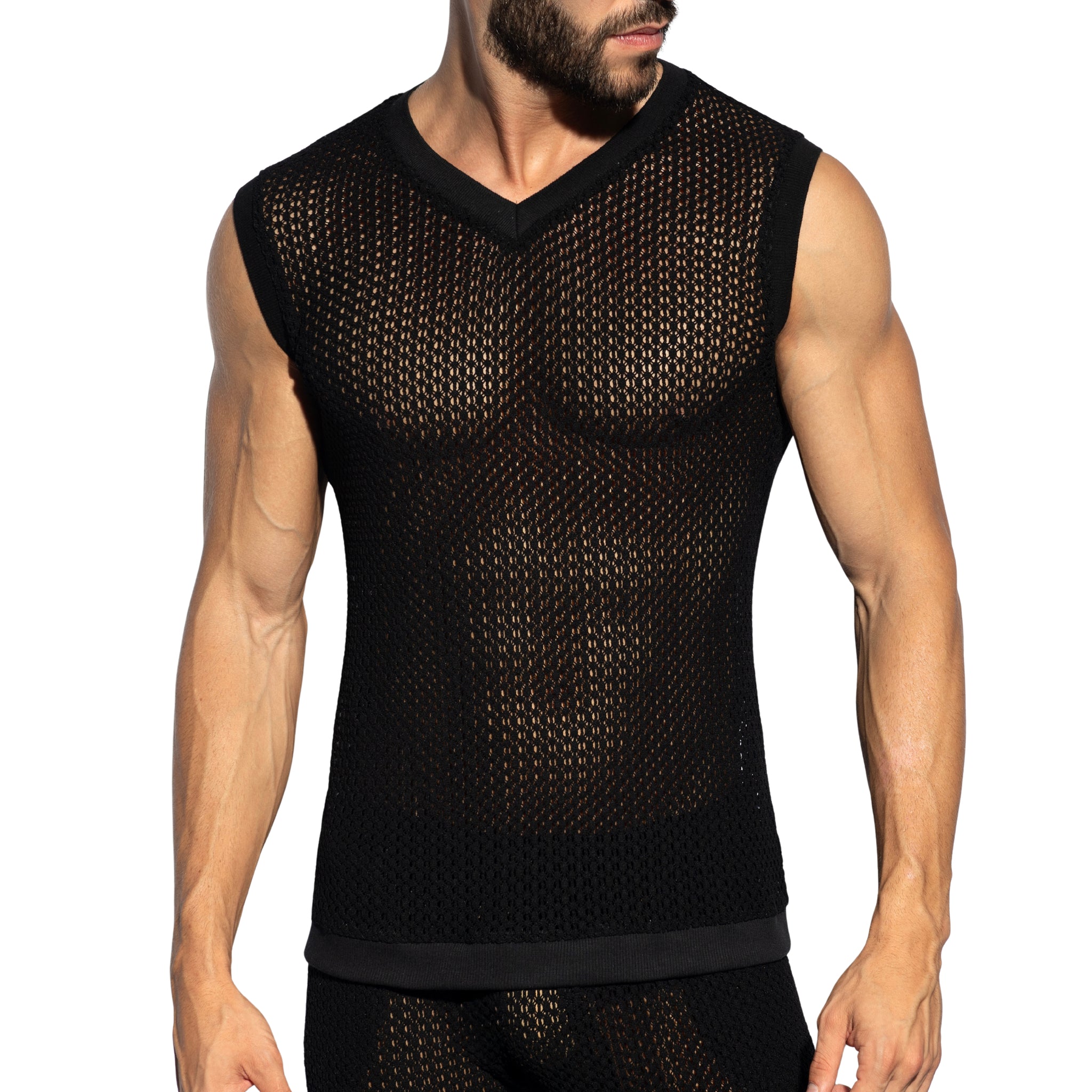 ES Collection Brisa V-Neck Vest T-Shirt Black TS357