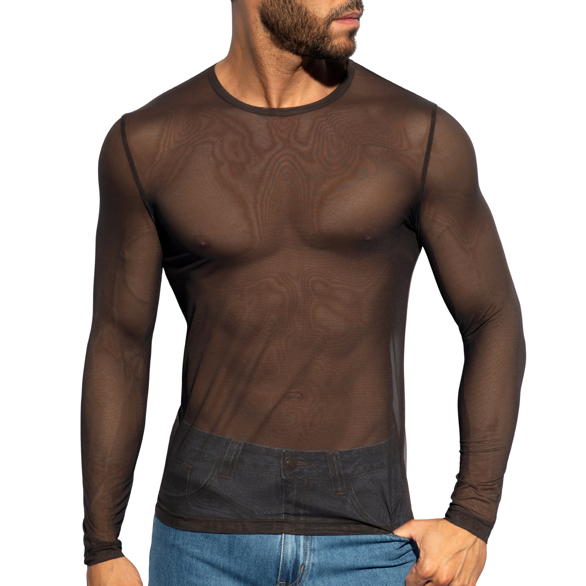 ES Collection Net Long Sleeves T-Shirt Brown TS360