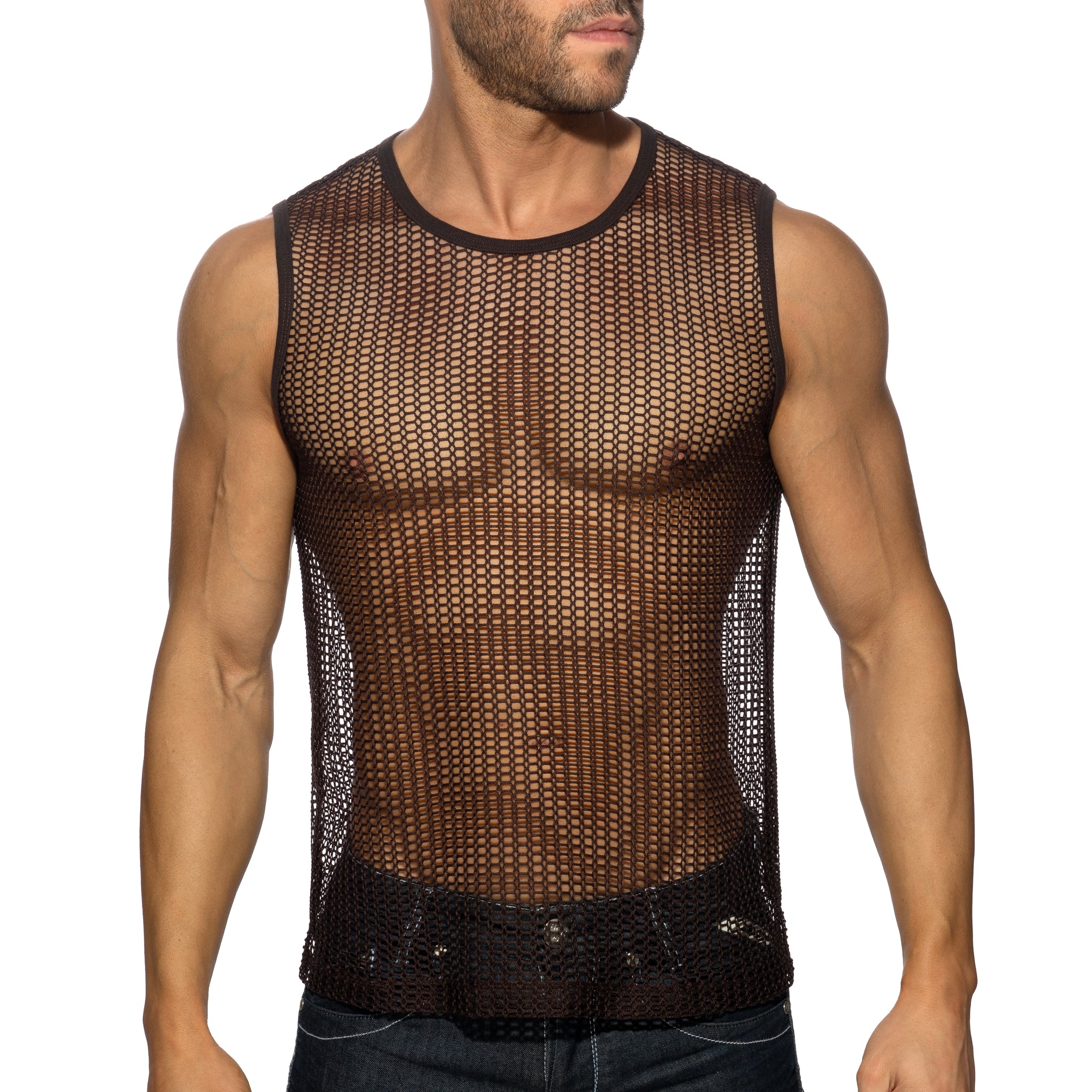 Addicted Openwork Fabric Tank Top Brown AD1426