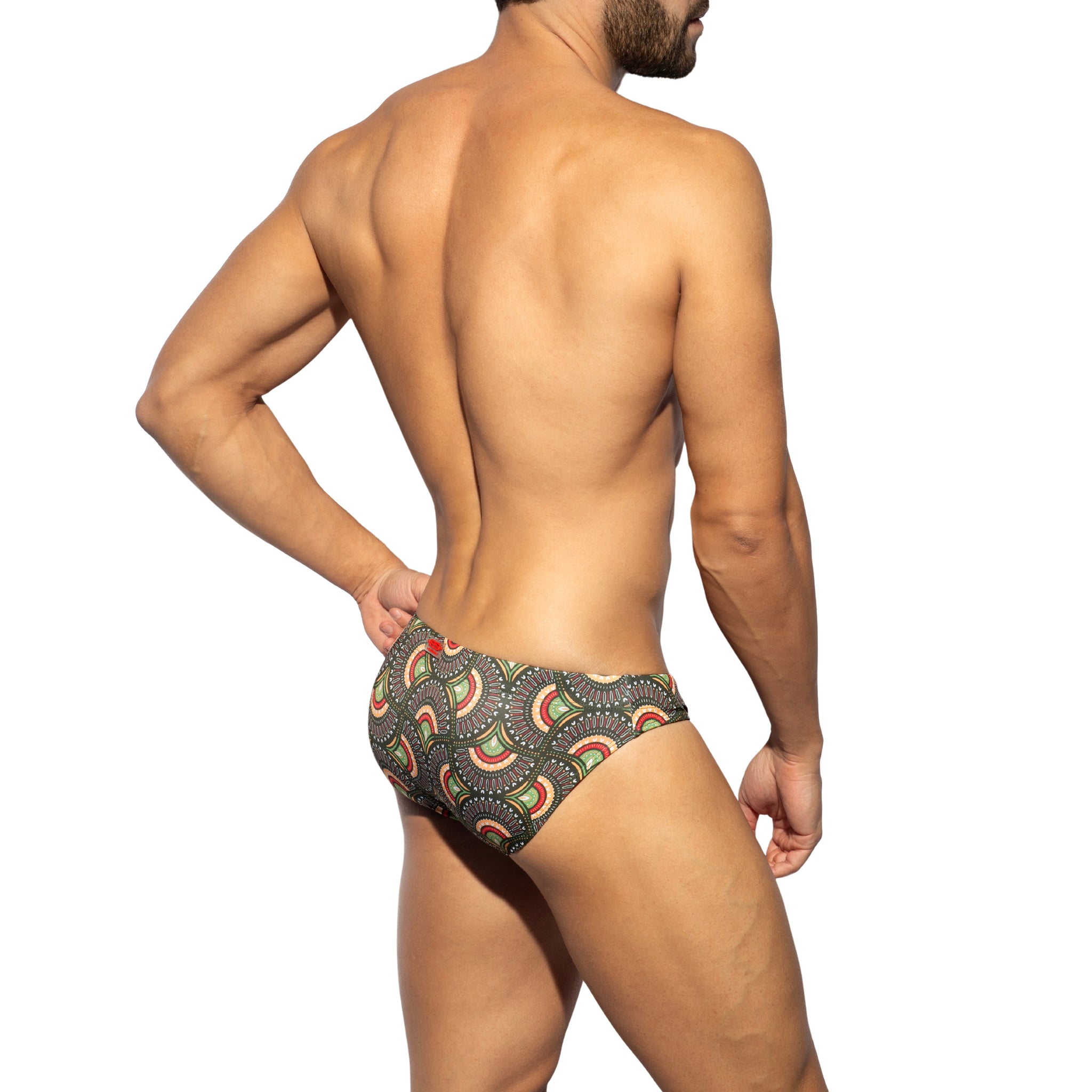 ES Collection Peacock Print Swim Brief Khaki 2604